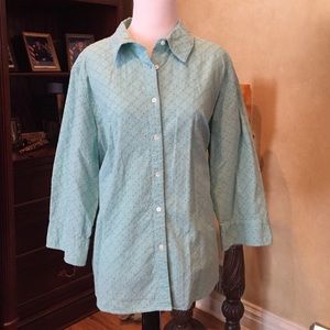 Light turquoise short sleeve button down top