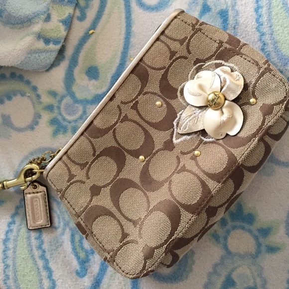 Coach Logo Wristlet with Floral Applique