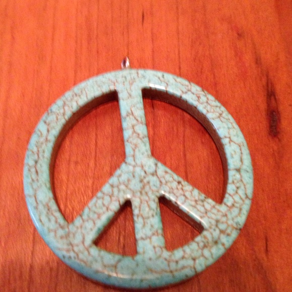 Large turquoise peace sign pendant and Paris shirt