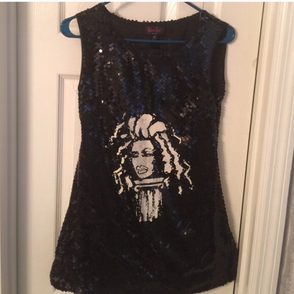 Patricia Field Black Sequins Model Faced Top Sz 4 - Picture 1 of 4