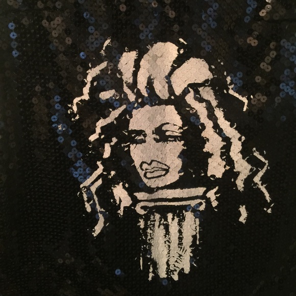 Patricia Field Black Sequins Model Faced Top Sz 4 - Picture 2 of 4