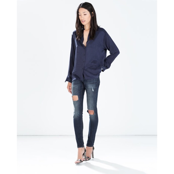 Zara Denim - Zara dark wash ripped midrise ripped jeans