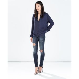 Zara dark wash ripped midrise ripped jeans