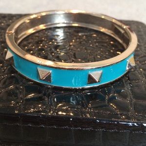 Turquoise Blue Bangle Bracelet with Silver Spikes