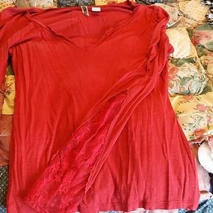 Elegant black sequin top and red lace sleeve top