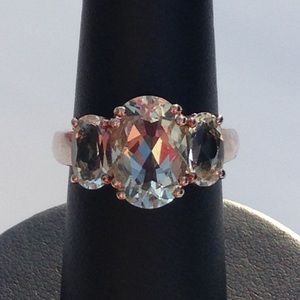 Pale green amethyst sterling silver trilogy ring