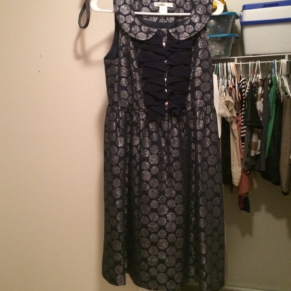 Navy blue and silver Peter Pan collared dress.