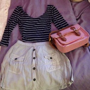 Navy Blue & White Striped 1/2 Sleeve Crop Top