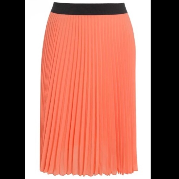 coral midi pleated skirt