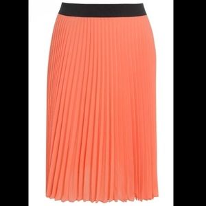 coral midi pleated skirt