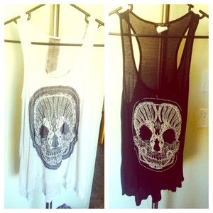 Grey and black skeleton graphic knitted tanka