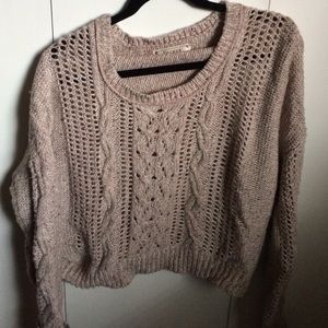 Shimmery Pink/Beige Decree Cable Knit Sweater