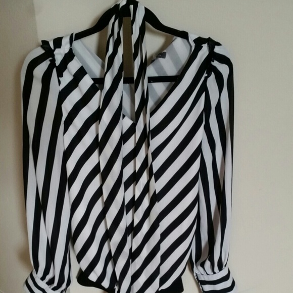 Striped Dress Blouse with optional tie