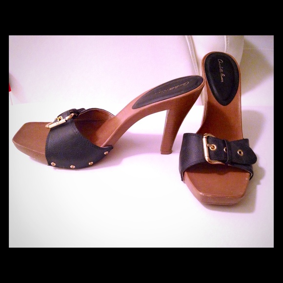 Black slip on heels, size 9 (fits 8 m perfect)