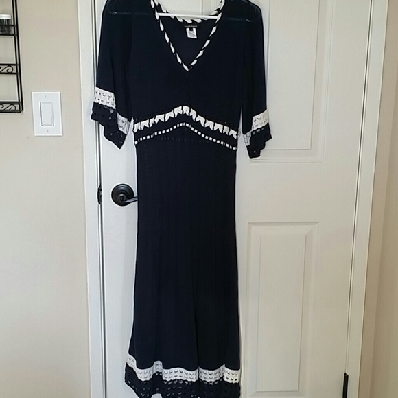 Knit see through dress. Navy blue and off white.