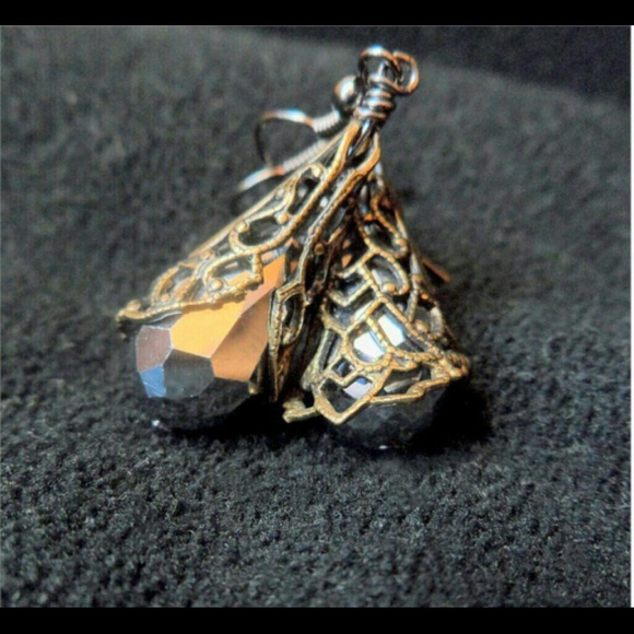 Handcrafted, Brass Filigree & Gun Metal Earrings - Picture 2 of 4