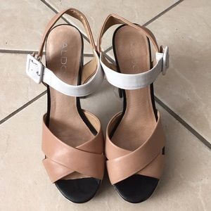 Aldo nude/black and white heels