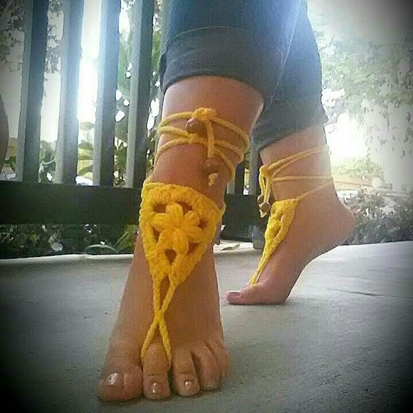 Handmade barefoot crochet sandals