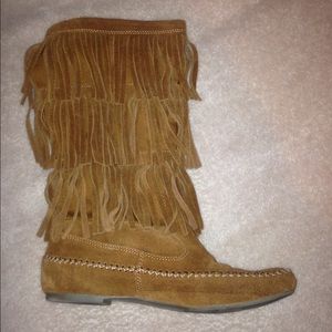 Lauren Conrad fringe mid calf boots