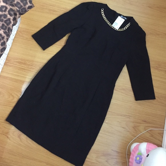 Black dress with gold chain