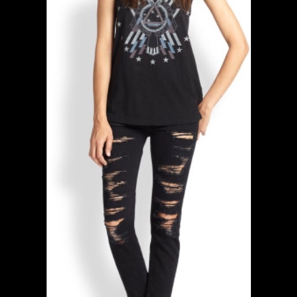 Current/Elliott Denim - Current Elliott Black Shredded Skinny Jean