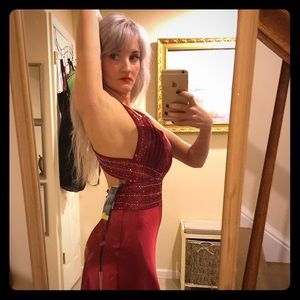 Red wine formal gown dress pageant prom