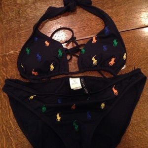 Navy, Halter, Polo bathing suit