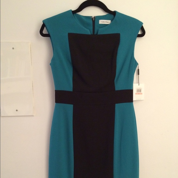 Calvin Klein teal color block dress