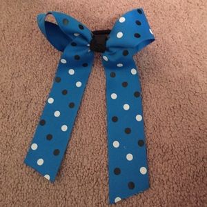 Blue white and black bow