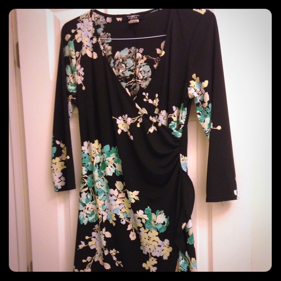 Black knit stretch wrap dress ,size M