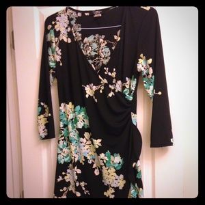 Black knit stretch wrap dress ,size M