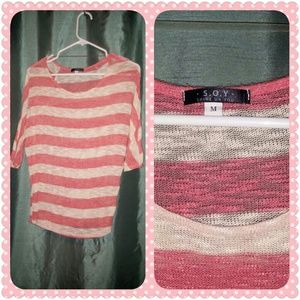 Coral and White Striped Shine on You top