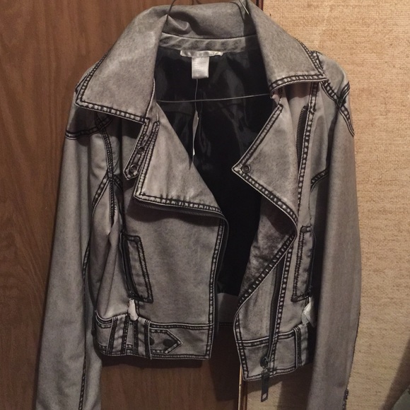Charcoal faux leather jacket