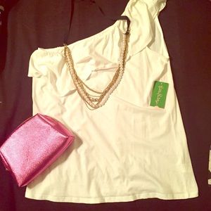 NWT White one shoulder cotton Lilly top