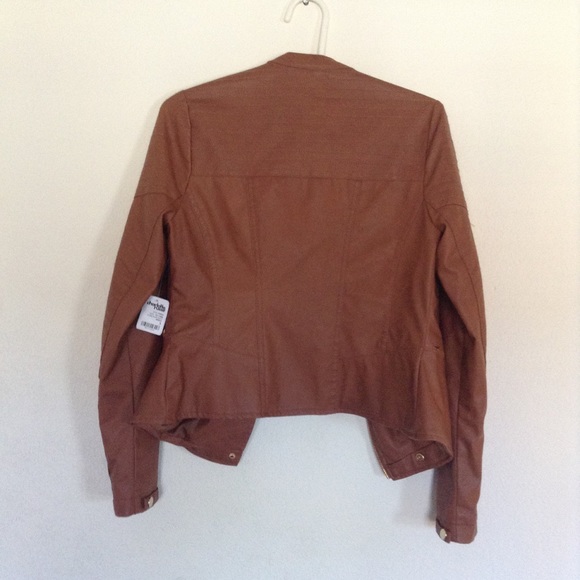 ❌SOLD❌ NWT Brown Faux Leather Biker Jacket - Picture 2 of 3
