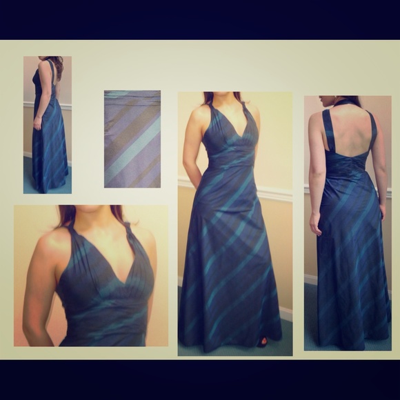 Halter navy gown with blue stripes