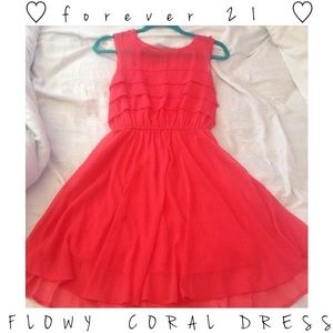 Bright coral flowy dress !