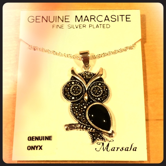 Marcasite & Onyx Owl Necklace