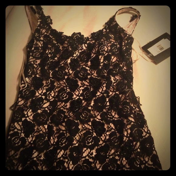 Black and champagne Lace cocktail Dress 6