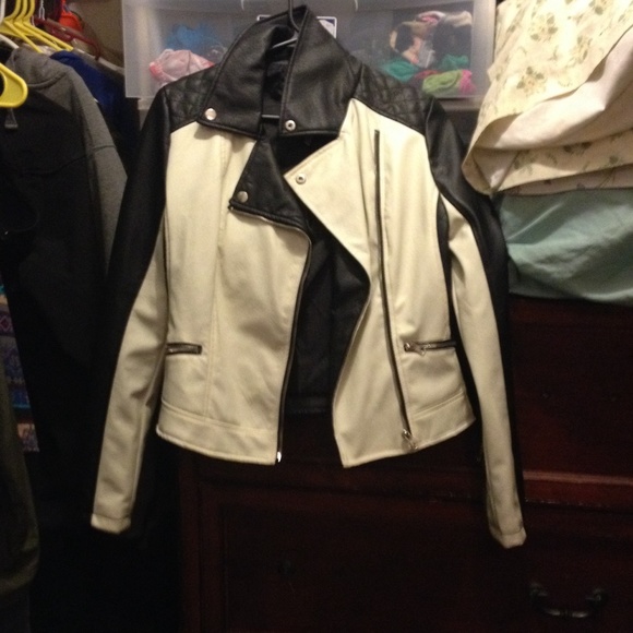 A black and white leather jacket