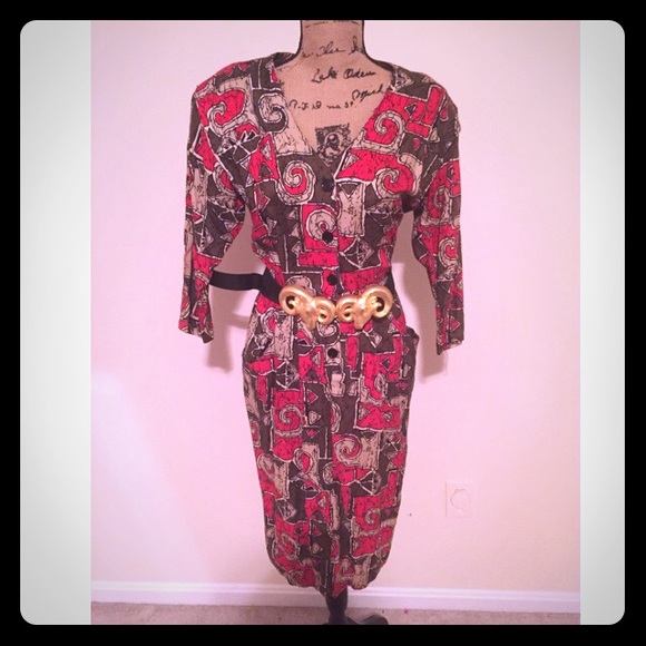 Vintage size 8 graphic dress with pockets. - Picture 1 of 4
