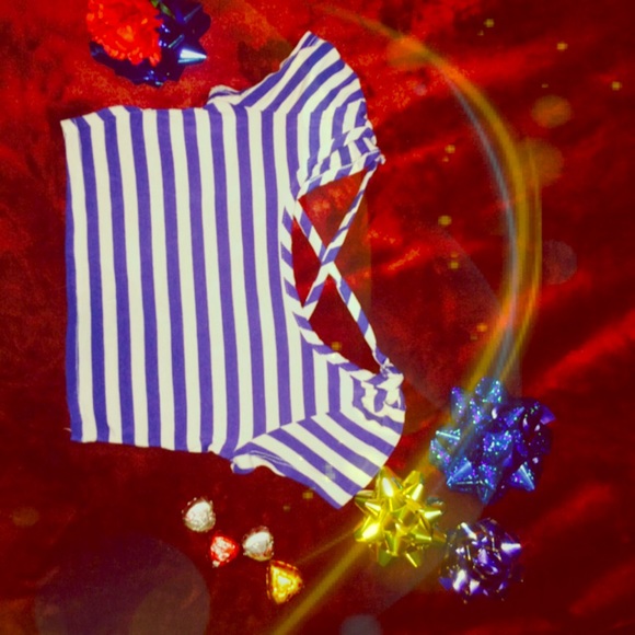 Blue & White Stripped Crop Top - Picture 1 of 2