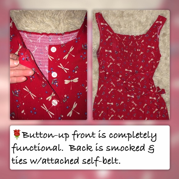 SOLD IN BUNDLE Red Maxi Floral Dress w/Dragonflies - Picture 4 of 4