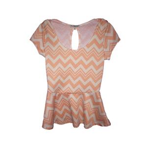 peach patterned shirt