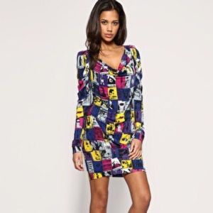 Authentic Miss Sixty magazine print cowl dress XS.