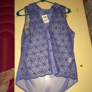 blue collared tank top