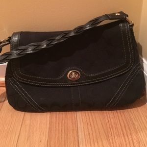 Black Coach Saddle Purse with Braided Strap Vintage Unique Find