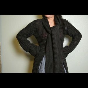 Brown cozy knit with attached scarf