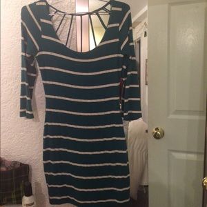 Blue green with oatmeal stripped dress