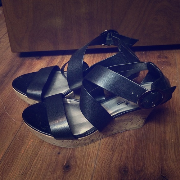 Brown Wedges with Strap. Size 9.5